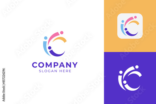 Abstract C logo and combination design of family,community or teamwork colorful logo with people