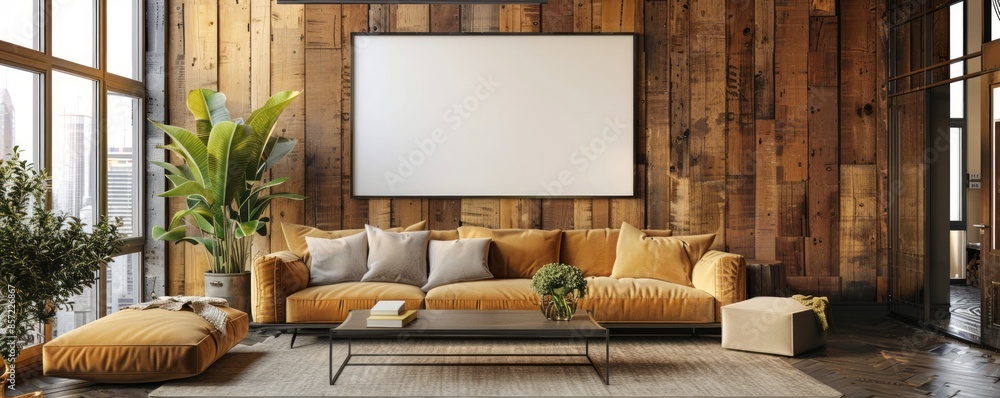 Industrial living room with a blank wall art Industrial living room with a blank wall art