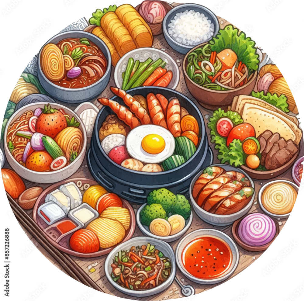 illustration of cousine restaurant with delicious food illustration of cousine restaurant with delicious food