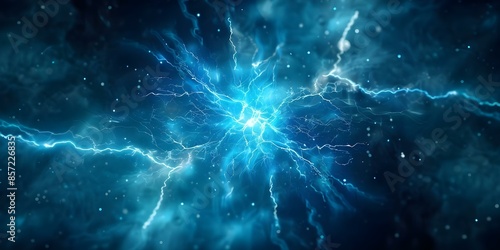 Blue Plasma Lightning and Quantum Energy Fields in an Abstract Cosmic Scene. Concept Abstract Art, Cosmic Energy, Quantum Physics, Plasma Lightning, Blue Aesthetics