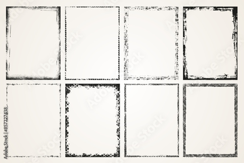 Overlay old frame and border effect torn and crumpled grunge pattern for poster or vinyl album cover. Vector of rough, dirty, grainy design, poster frame, cover