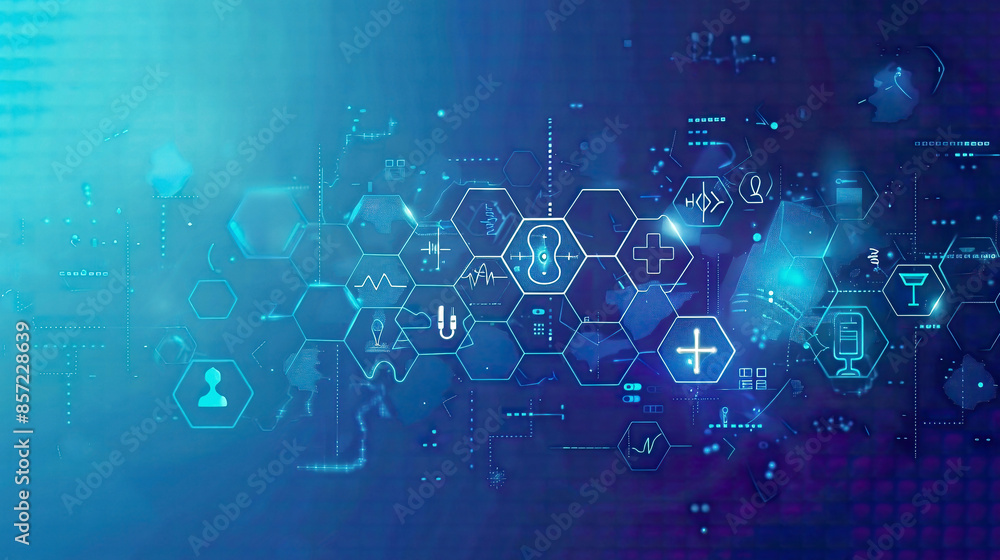 Abstract medical technology background flat icons and symbols conceptual design for healthcare innovation blue gradient sleek and professional layout Abstract medical technology background flat icons and symbols conceptual design for healthcare innovation blue gradient sleek and professional layout