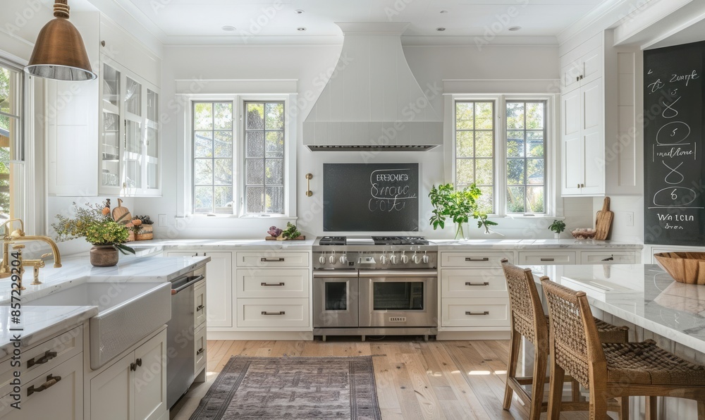 Fototapeta premium Serene kitchen with a blank chalkboard