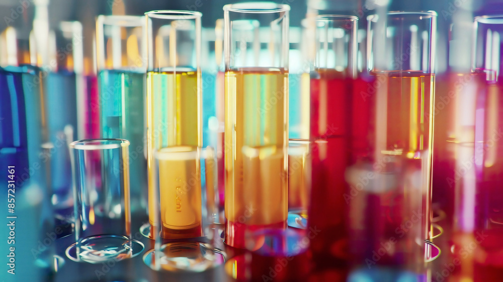 Close-up of test tubes in a laboratory vibrant liquids organized and sterile lab environment high-definition and ultra-detailed Close-up of test tubes in a laboratory vibrant liquids organized and sterile lab environment high-definition and ultra-detailed
