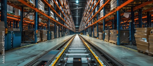 An automated warehouse with robotic inventory systems photo