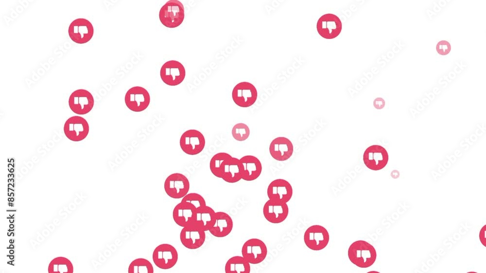 Falling rain facebook dislike pattern isolated on white background. Social pattern facebook thumb down unlike animation video.