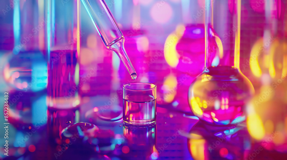 Laboratory equipment with a pipette adding fluid to a test tube vibrant colored background focused and realistic bright and clean ultra-detailed rendering Laboratory equipment with a pipette adding fluid to a test tube vibrant colored background focused and realistic bright and clean ultra-detailed rendering