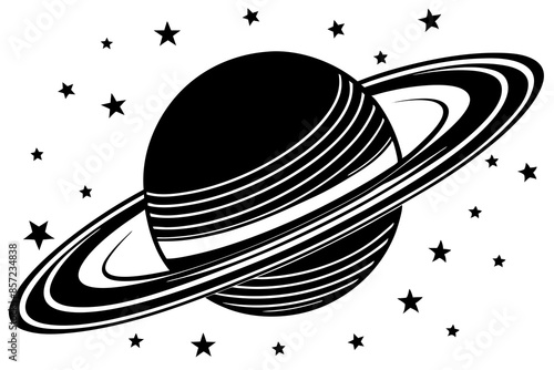 Saturn, silhouette, vector illustration, isolated on white background