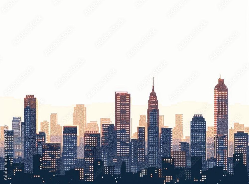 Obraz premium vector graphic of pixel blocks forming the silhouette of tall buildings in an urban cityscape, white background,
