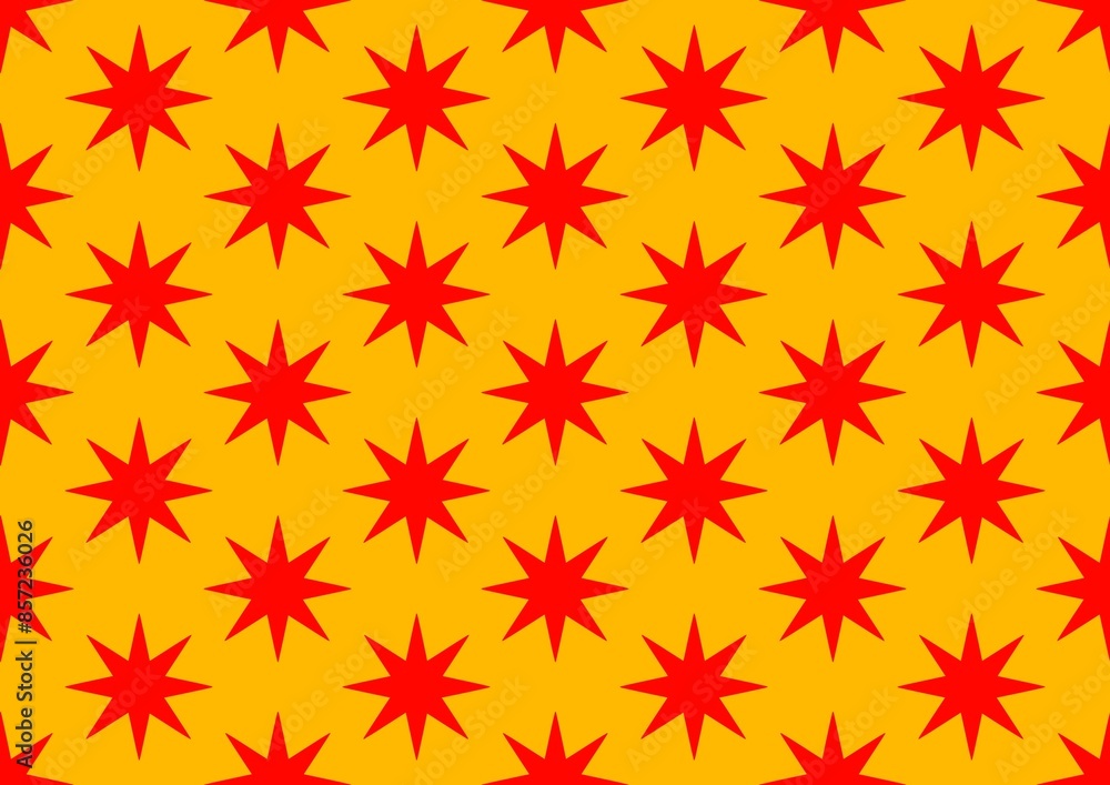 Pattern with a red star. Seamless stars. Star icon. Postcard. Business card. Bright red sun, pop art style template sparkling pattern. Orange background Pattern with a red star. Seamless stars. Star icon. Postcard. Business card. Bright red sun, pop art style template sparkling pattern. Orange background