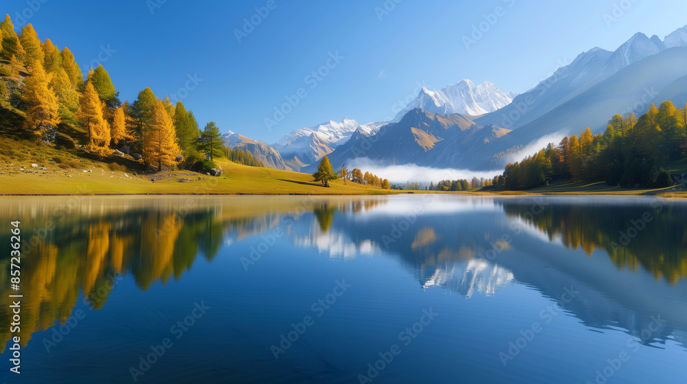 Fototapeta premium mountain lake with autumn trees
