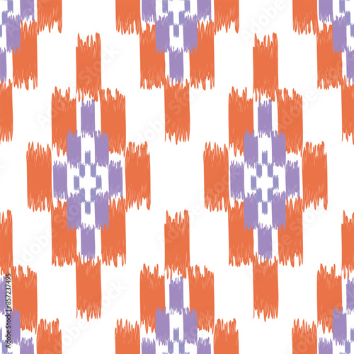 Seamless ikat colorful pattern on white background. 