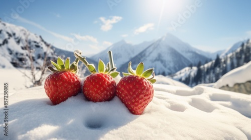 strawberries on the snow close-up