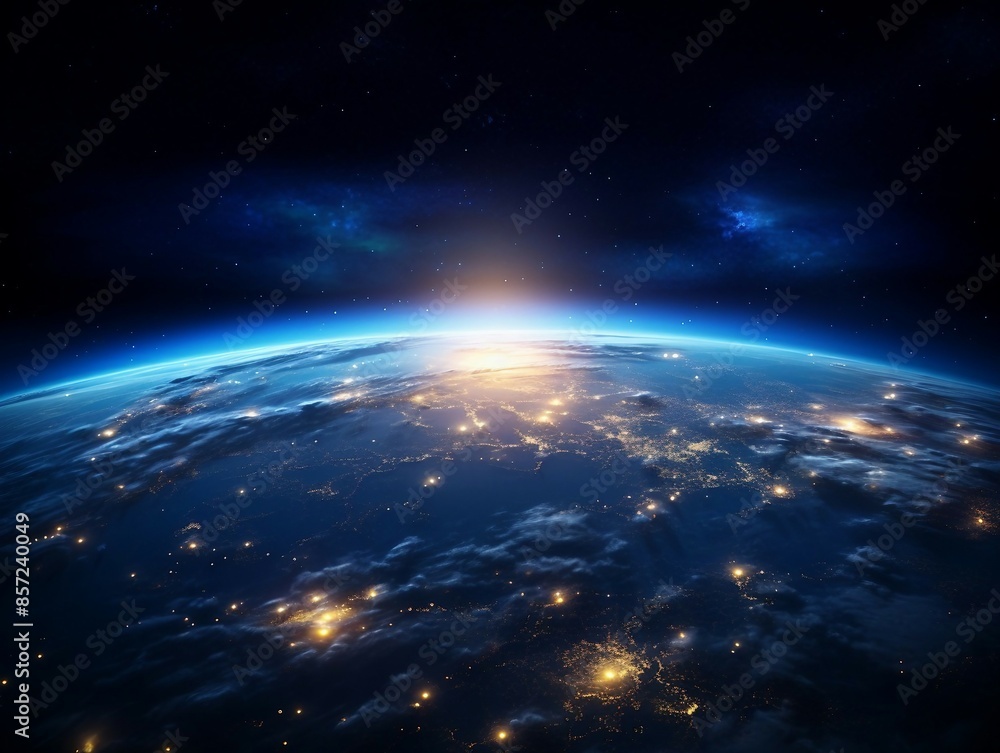 Fototapeta premium Spectacular Night View Of Earth's City Lights And Stars From Orbit. Generative AI