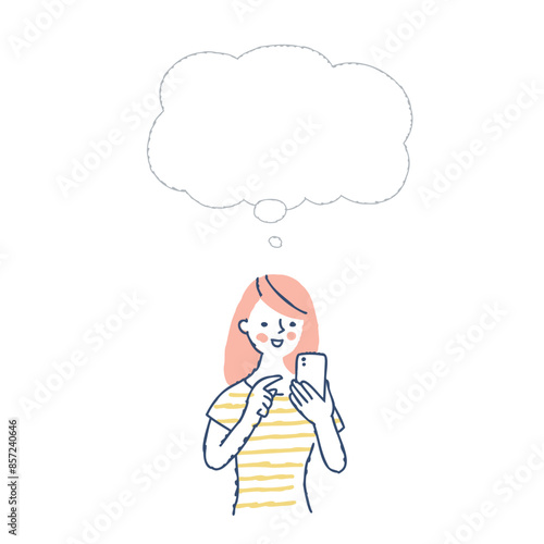 スマートフォンを操作している若い女性とフキダシ