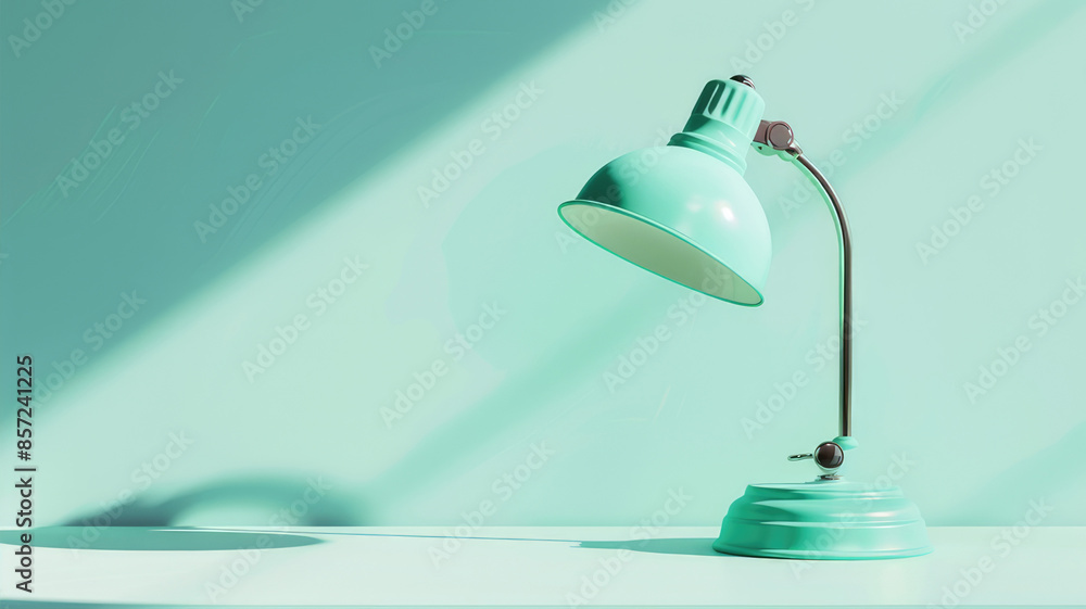 A lamp in a mint shade on a mint-colored desktop A lamp in a mint shade on a mint-colored desktop