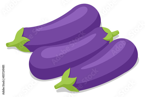 fresh eggplant isolated on white background. Eggplant is a versatile vegetable with a rich, spongy texture. It's low in calories, high in fibre, and contains antioxidants, vitamins, and minerals.