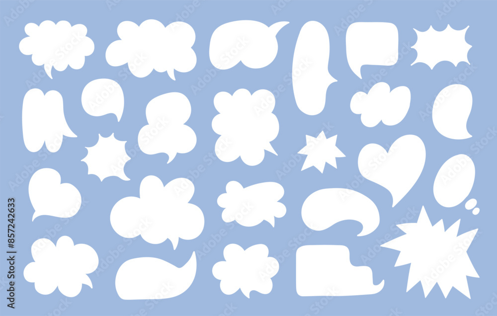 Obraz premium Set of white speech bubbles. Cartoon balloon word design. Vector illustration