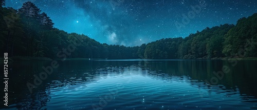 Fototapeta Naklejka Na Ścianę i Meble -  Clear night sky with stars over a tranquil lake