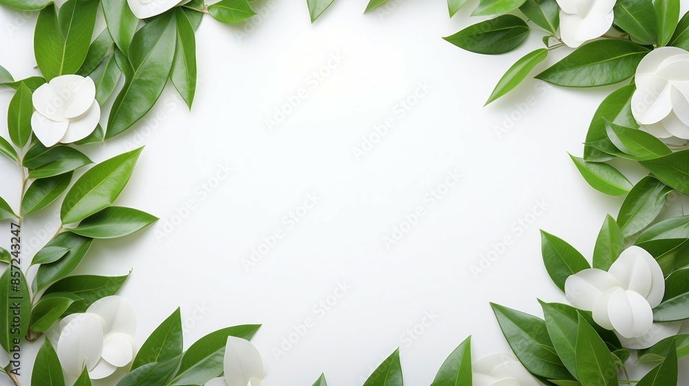 Elegant Green Leaf Frame On A Blank White Background For Natural Design. Generative AI Elegant Green Leaf Frame On A Blank White Background For Natural Design. Generative AI