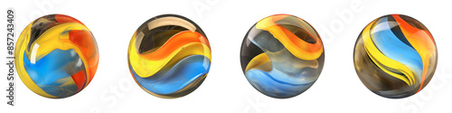 Set of decorative glass marbles with vibrant colors, semi-transparent alpha channel