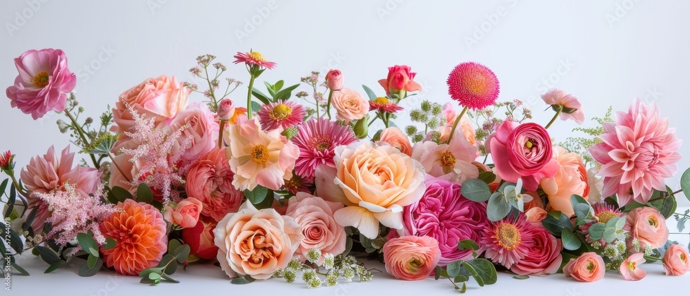 Close-up of a beautiful bouquet of flowers on a white background Close-up of a beautiful bouquet of flowers on a white background