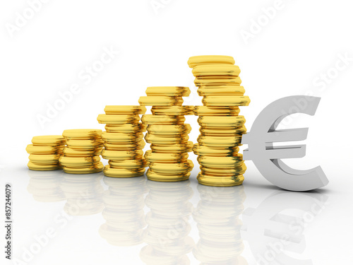 3D rendering euro currency symbol with deflation graph