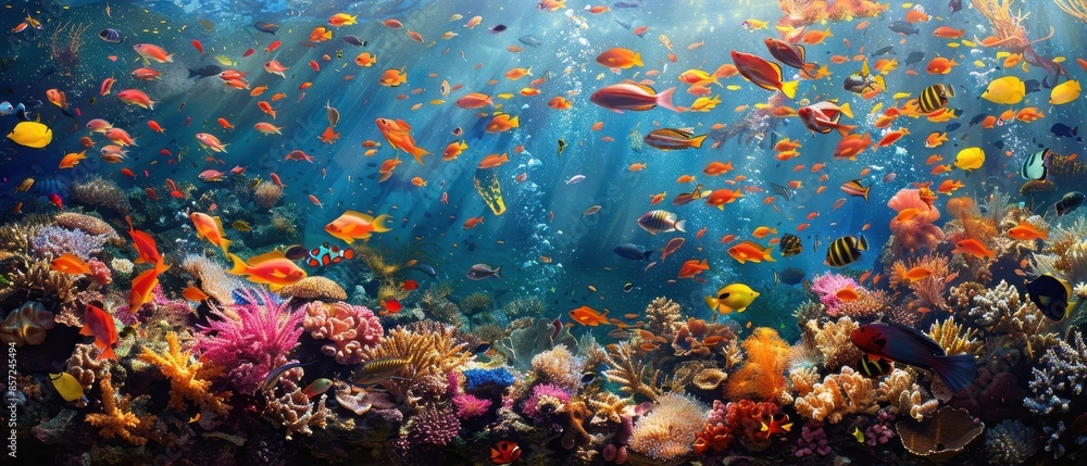 Close-up of a coral reef teeming with small fish Close-up of a coral reef teeming with small fish