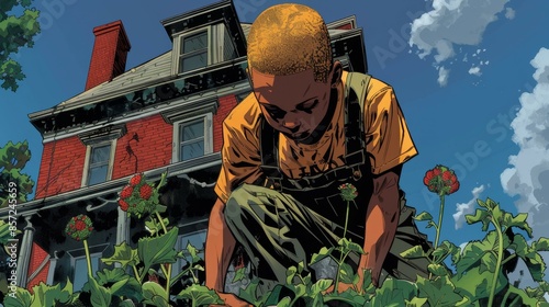 The Boy and the Garden, A Comic Book Illustration photo