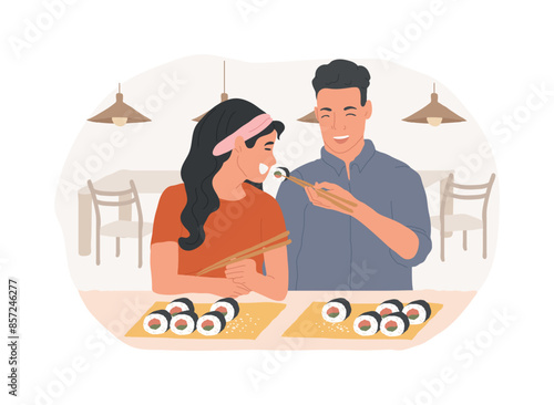 Sushi place isolated cartoon vector illustrations.