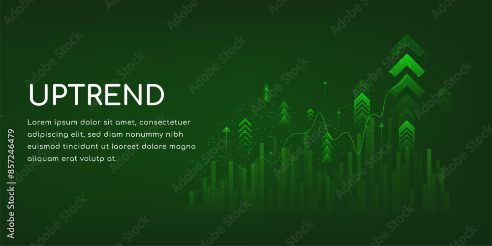 Naklejka premium abstract digital technology rising arrows illustration successful business and growth strategy web banner design with green digital background