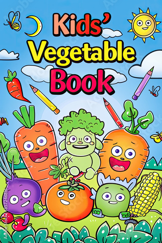 Colorful Cartoon Vector Illustration of Happy Vegetables Food Characters Group for Coloring Book Cover.