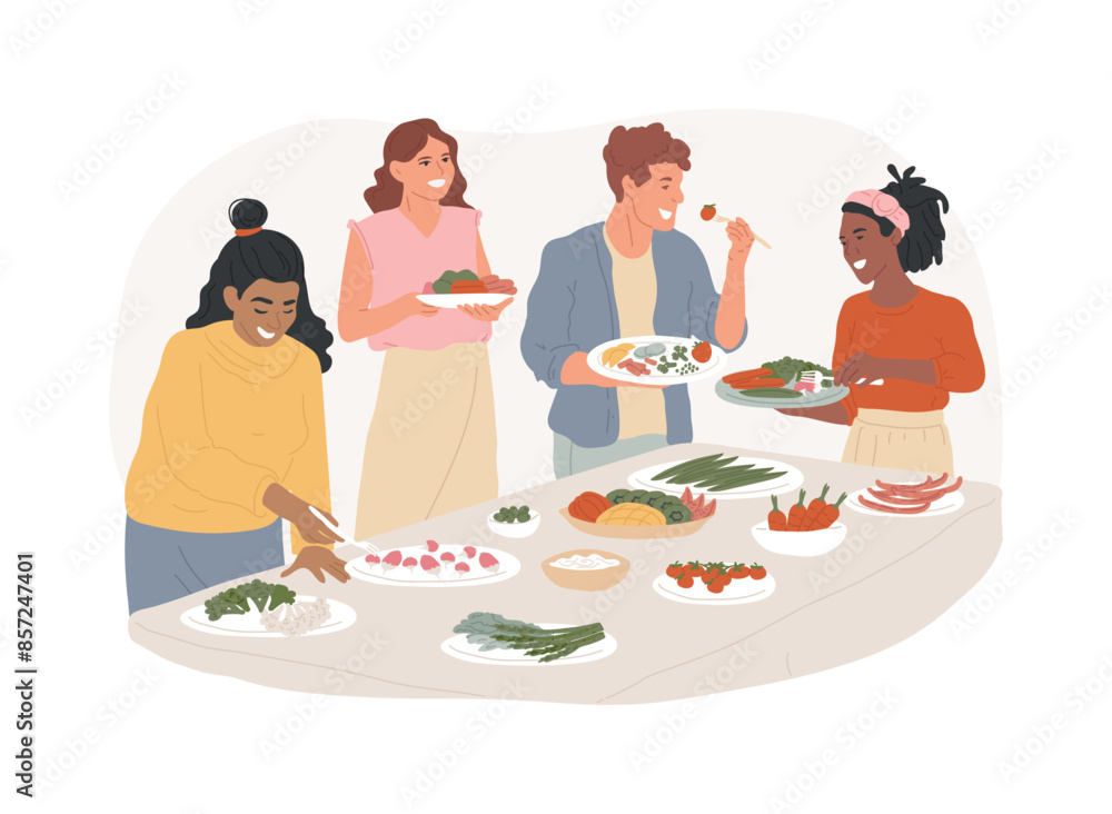 Vegetarian buffet isolated cartoon vector illustrations.