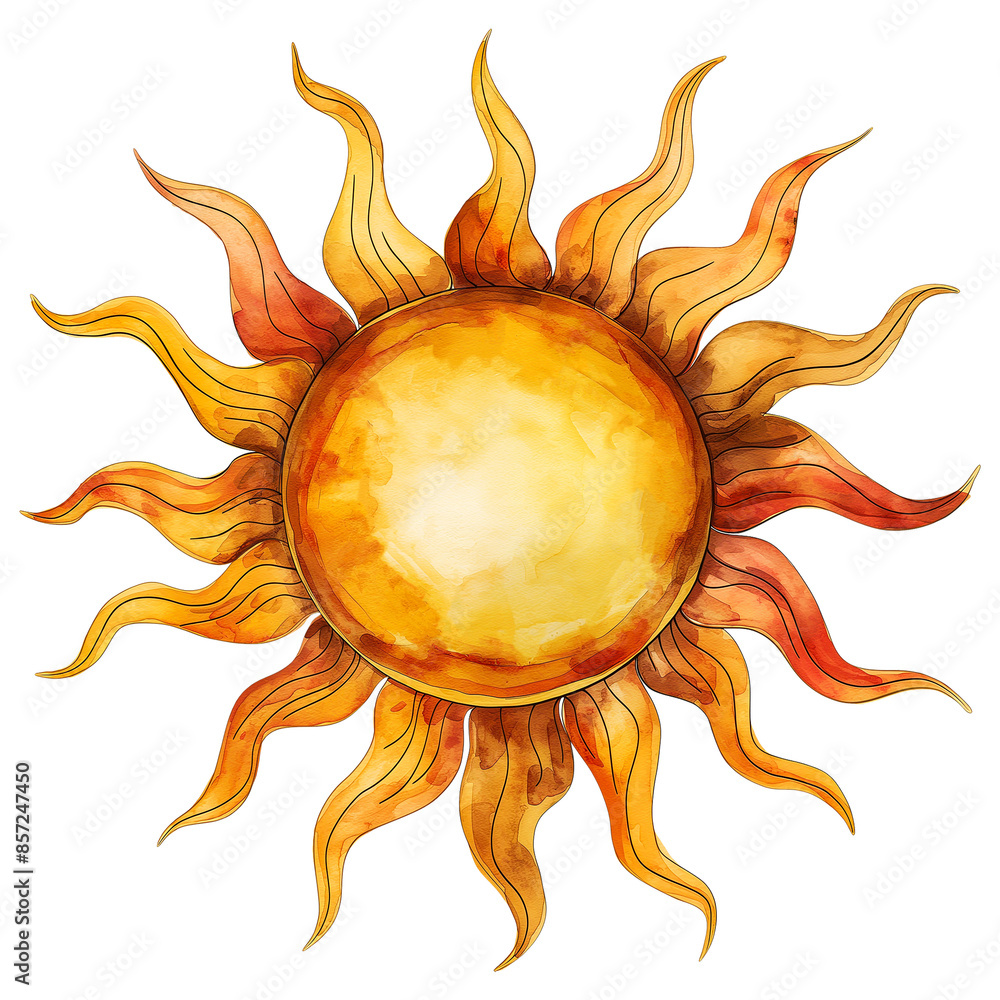 sun icon in watercolour style isolated on transparent background