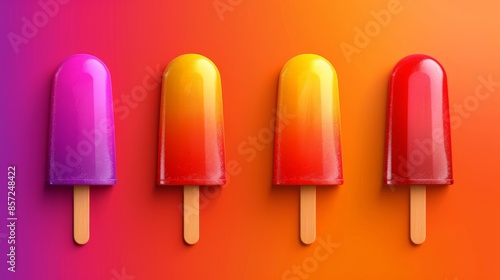 Colourful ice cream popsicle set. Illustration of fresh summer ice cream on a colourful background. 