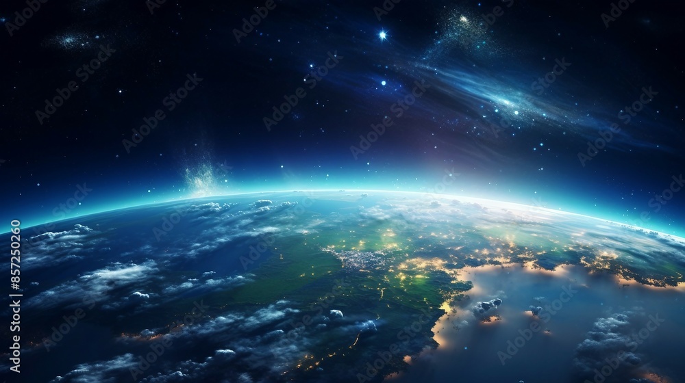 Fototapeta premium Stunning Nighttime Image Of Earth From Space With Illuminated Cities. Generative AI
