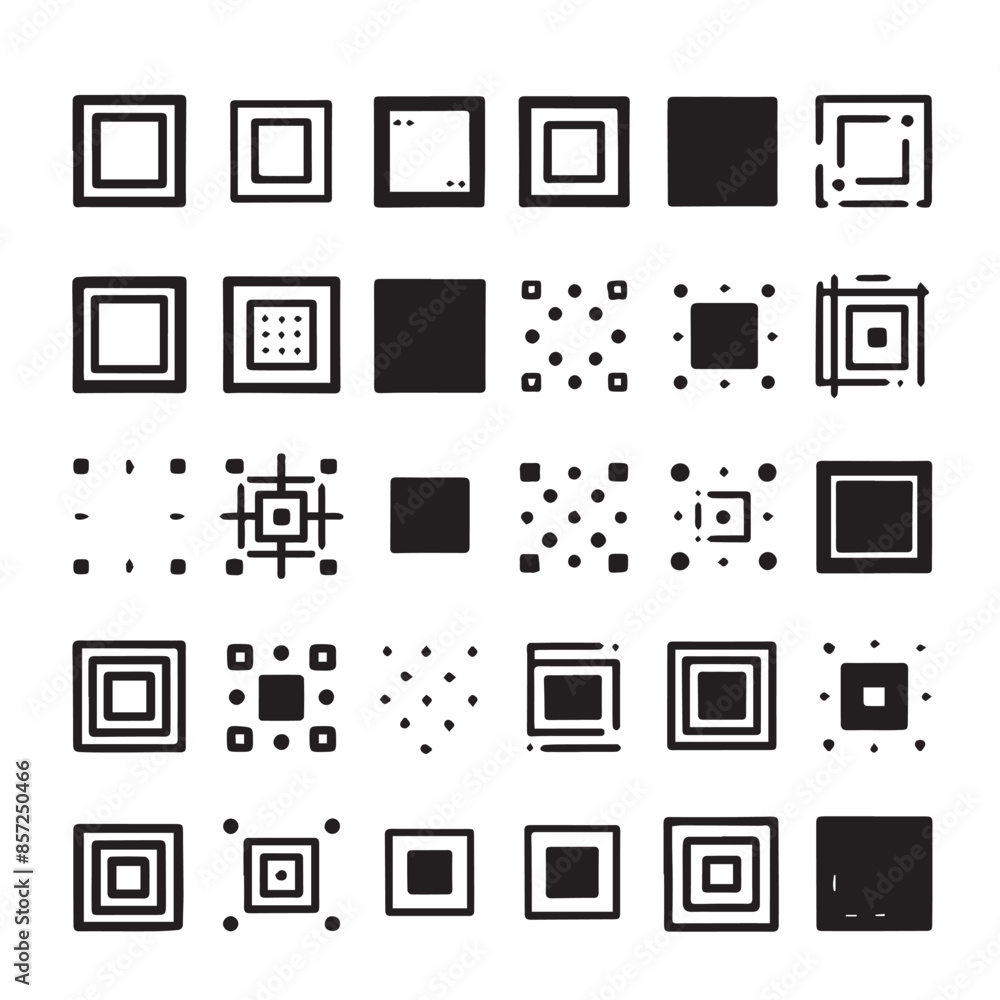 Sketchy Hand-Drawn Squares on Clean White Background, Variety of Shapes and Sizes Sketchy Hand-Drawn Squares on Clean White Background, Variety of Shapes and Sizes