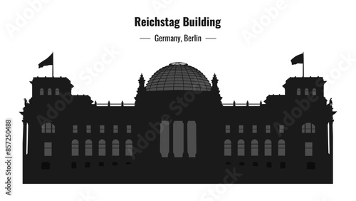 Silhouette of the Reichstag Building isolated on a transparent background. Germany, Berlin landmark. Vector illustration