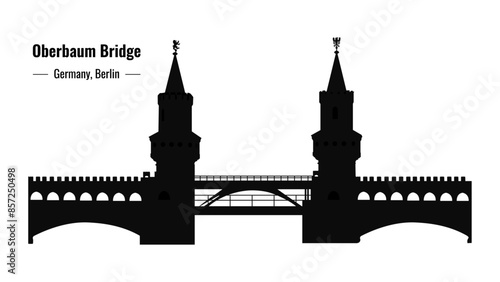Silhouette of the Oberbaum Bridge isolated on a transparent background. Germany, Berlin attraction. Vector illustration