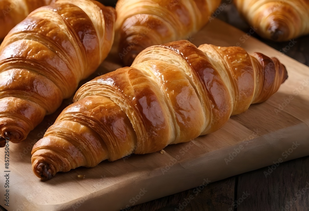 Fresh croissants on wooden table close-up Fresh croissants on wooden table close-up