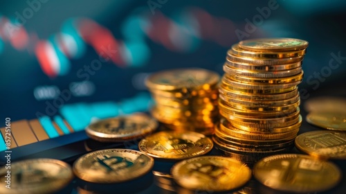 Investing in Success: Gold Coins with Stock Market Data on Digital Tablet for Financial Planning and Investment Choices