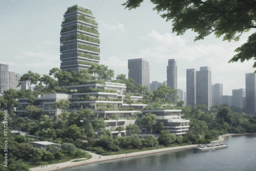 city skyline with river
