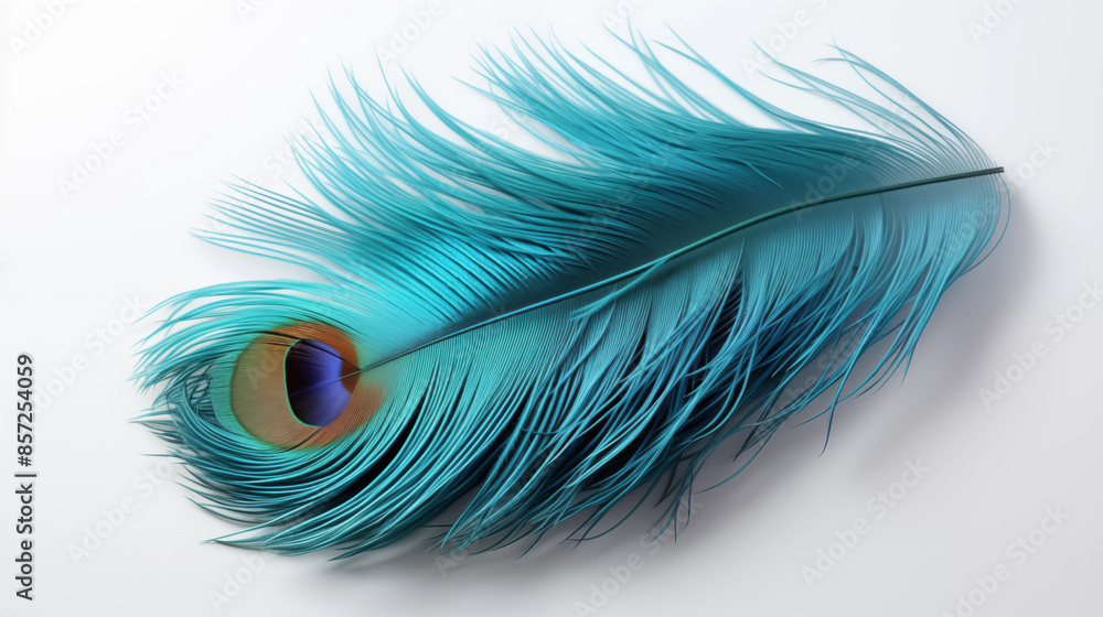 Obraz premium Multicolored peacock feather on white background