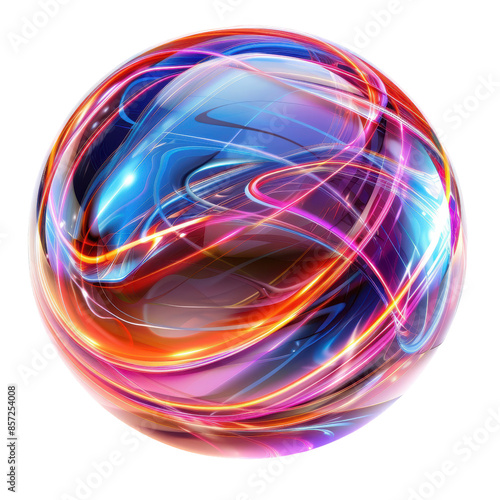 Neon Sphere, Glowing orb with swirling neon lights, Futuristic Design on a transparent background, Generative AI.