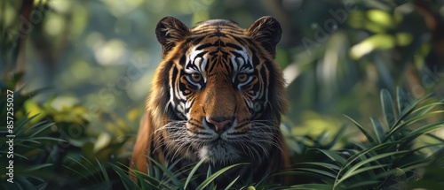 Closeup of a tiger in a dense jungle, 8k UHD photo