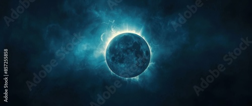 A beautiful full moon with a glowing blue aura. AI.