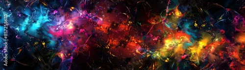 Vivid Abstract Digital Art on Black Background, Dynamic Colors and Modern Design Concept.