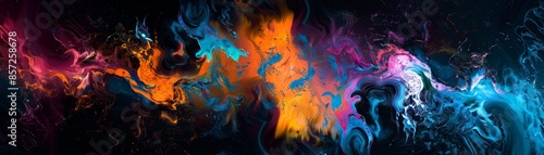 Glowing Neon Dreams, Abstract Digital Art in Vivid Colors on Black Background.