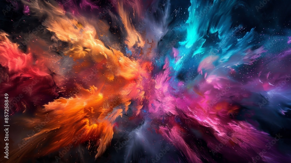 Fototapeta premium Vibrant Burst of Colors, Abstract Explosion on Dark Background.