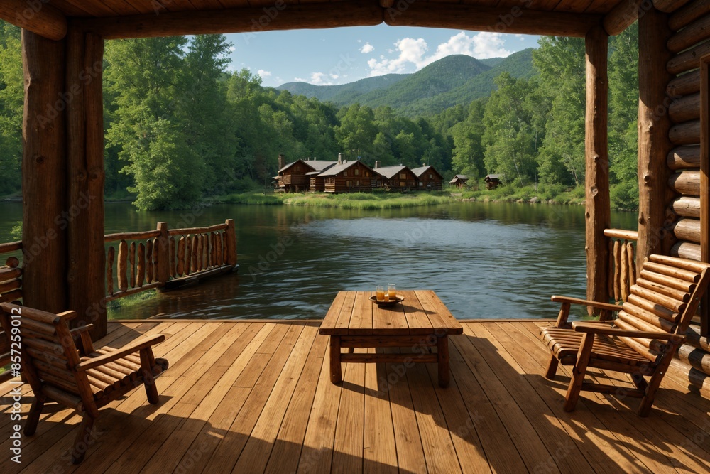 Peaceful river cabin with wooden deck